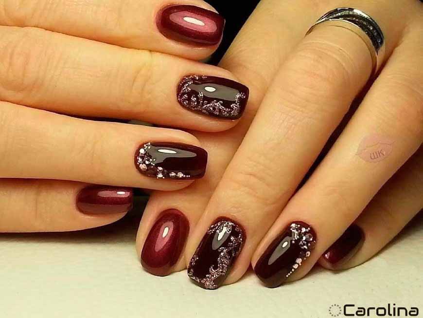 Маникюр цвета марсала —  новые фото идеи